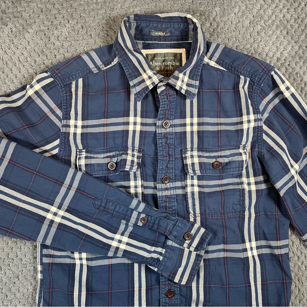 Abercrombie & Fitch Shirt Men M Flannel Long Sleeve‎ Plaid Button Up Muscle Fit